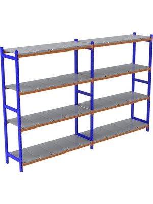 Rafburada 4 Katlı Duble Depo Rafı - 300-350 Kg Taşıma Kapasiteli Hafif Rack Raf - 50x180x200 cm