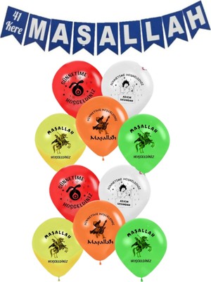  Sünnet Maşallah ve Sünnetime Hoş Geldiniz Baskılı Balon ve Maşallah Banner Seti