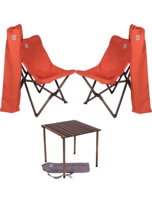 Bag The Joy Ahşap Katlanır Kamp Masa Sandalye Seti 50x50x50 cm | Çantalı | Antrasit – Kiremit