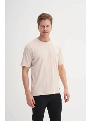 Cazador Bisiklet Yaka Slim Fit Likarlı Düz Tişört 4163 Bej