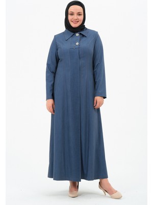 Kadın Büyük Beden Düğmeli Kot Pardesü