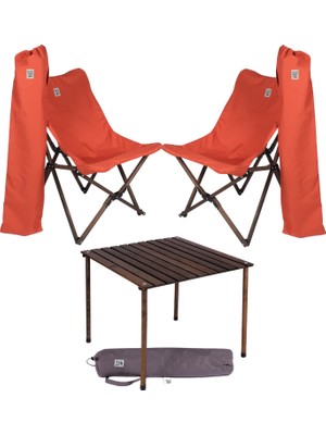 Bag The Joy Ahşap Katlanır Masa Sandalye Seti Antrasit - Kiremit Kılıf 70X70X55 Antrasit Masa