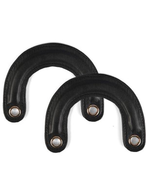 Suni Deri Spor Dikişli Siyah Renk Tutma Çanta Sapı Çifti Light Gold Metalli