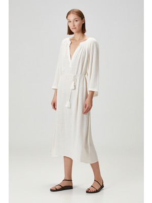 Barine Poseidon Dökümlü Uzun Elbise Krem