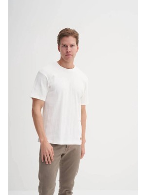 Cazador Bisiklet Yaka Slim Fit Likarlı Düz Tişört 4163 Ekru