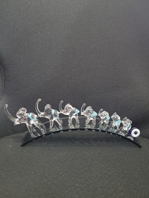 Eğik Füme Plakada Mavi Filler Kristal Murano Cam Nazarlık Nazar Boncuklu 22CM 1 Adet