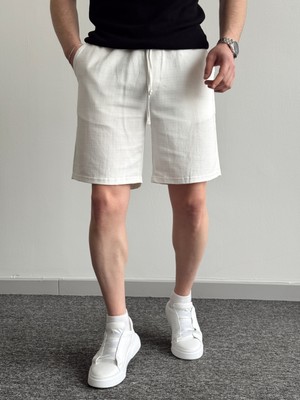 By İmpala Moda Keten Kumaş Şort Bel Lastikli Düz Desenli Rahat Kesim Yazlık Günlük Kullanım