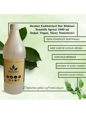 Renhet Endüstriyel Bar Bitkisel Temizlik Spreyi 1000 ml | Doğal, Vegan, Yüzey Temizleyici