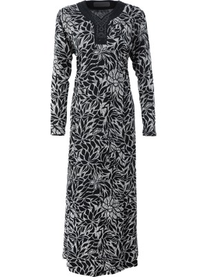 Oppland Kadın Anne Boydan Elbise Viskon Kumaş Taşlı ve Simli V Yaka Saraylı Model Rahat Tam Kalıp