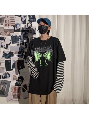 (Unisex) Çizgili Kollu T-Shirt