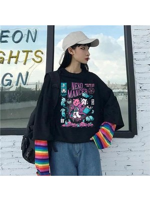 Neko Mancer (Unisex) Gökkuşağı Kollu T-Shirt