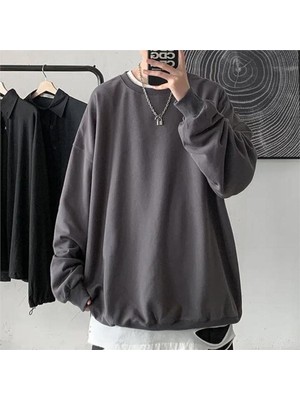 Düz Füme Orta Kalınlıkta Kumaş Oversize Unisex Uzun Kollu
