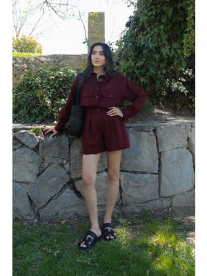 Bordo Retiro Ham Keten Şort