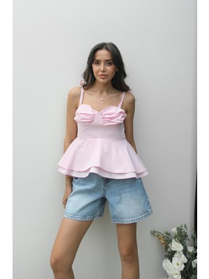 Pembe Berlin Askılı Bluz