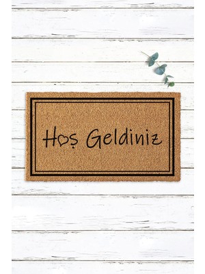 Desenli Hoş Geldiniz Kapı Önü Paspası Çerçeveli Tasarım Koko Paspas