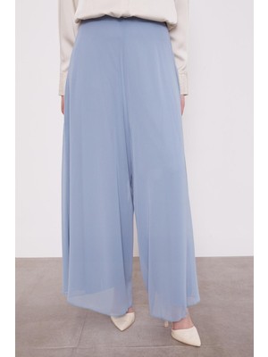 Mavi Geniş Paçalı Şifon Pantolon