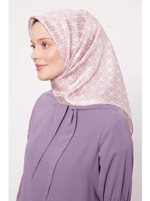 Pembe Çizgili Sarmal Desen Twill Ipek Eşarp