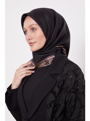 Siyah Kenar Leopar Twill Ipek Eşarp