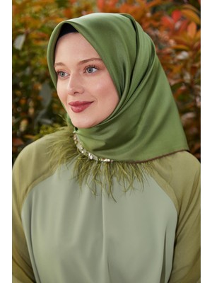Çimen Yeşili Çift Taraflı Twill Ipek Eşarp