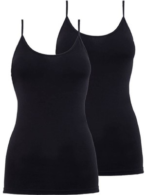 Essential İnce Askılı 2 li Siyah Atlet 1591