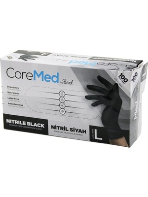 L Beden Siyah Pudrasız Nitril Muayene Eldiveni  100LÜ