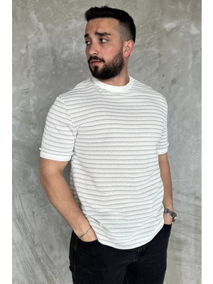 Mishar İtalia Çizgili Bisiklet Yaka Erkek Tişört P-00016826