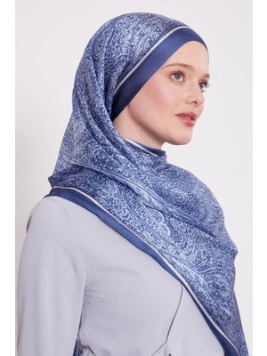 Indigo Baskılı Hint Ipeği Şal