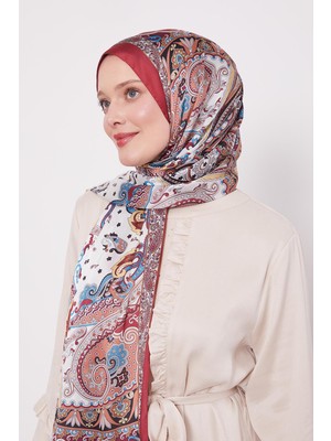 Kırmızı Karışık Desenal Hint Ipeği Şal