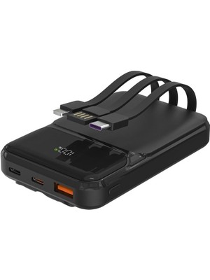 S-Link P104 10000MAH Prm Dahili Kablolu HSC22.5W+PD20W Siyah LCD Powerbank
