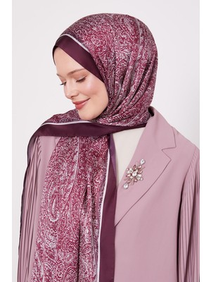 Bordo Baskılı Hint Ipeği Şal