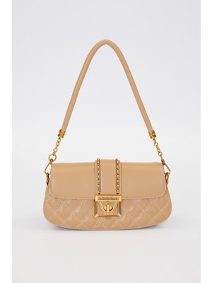 Kahve Oval Kapitone Desen Omuz Çantası