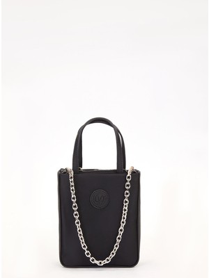 Siyah Zincir Detay Saten Çanta