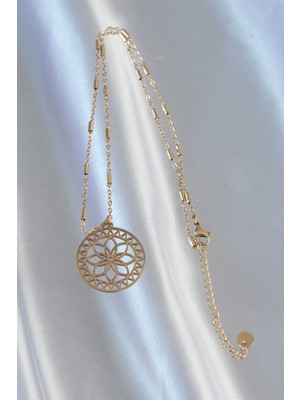 316L Çelik Zincir Gold Renk Lotus Model Kolye - EBJ240807W25479