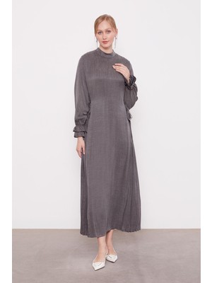Antrasit Yanları Bağlamalı Cupra Elbise