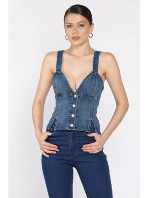 Arkası Korseli Jean Kot Büstiyer P-00017202