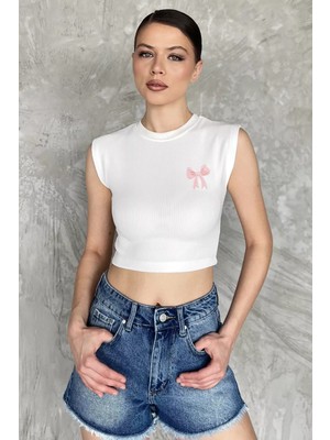 Kadın Japone Kol Fiyonklu Fitilli Crop Top Bluz P-00016999