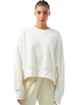 Nike Sportswear Plush Mod Crop Crew Sweatshirt Kadın Geniş Kalıp Peluş Sweatshirt Açık Krem