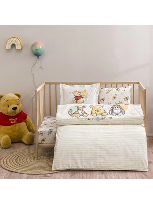 Taç Lisanslı Disney Winnie The Pooh Desenli Sarı Pamuk Bebek Nevresim Takımı 100 x 150 cm