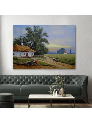 Marsilyan- Köy Evi Manzarası Yağlıboya Görünüm Dekoratif Kanvas Duvar TABLOSU-3555