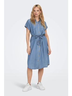 Only Onlpema Loose Fit Kemer Detaylı Midi Boy Kot Elbise Bayan Elbise 15250429