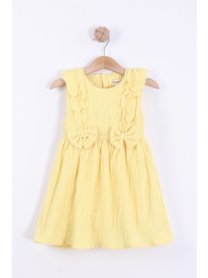 Kız Çocuk Fiyonk Detaylı Astarlı Müslin Elbise