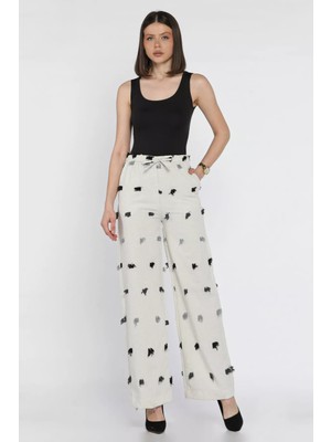 Kadın Yüksek Bel Püskül Detaylı Palazzo Keten Pantolon P-00016565