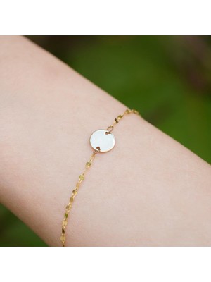 14 Ayar Altın Yuvarlak Plaka Aynalı Zincir Bileklik