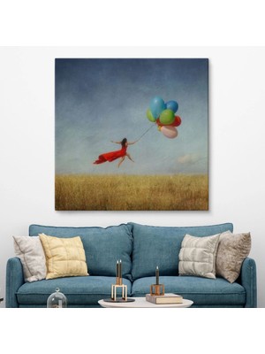 Marsilyan- Renkli Balonlarla Uçan Kız Kanvas TABLO-5855