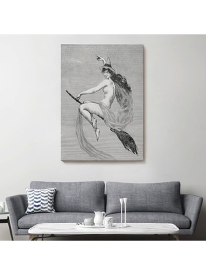 Marsilyan- Süpürgedeki Cadı, Gotik Sanat Çıplak Cadı Duvar TABLOSU-5190