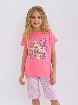 Kız Çocuk Kısa Kollu Kapri %100 Pamuklu Pijama Takımı More Fun