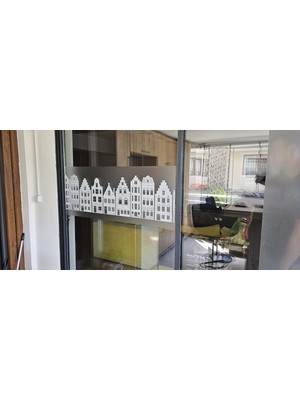 Technosmart 45X150CM Dekoratif Şehir Temalı Buzlu Cam Filmi Statik Kaplama Mutfak Ofis Banyo Pencere