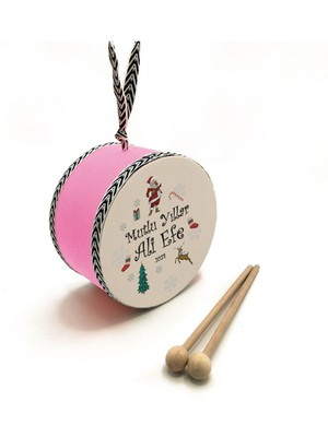 Isim Yazılı | Noel Baba Baskılı | Oyuncak Çocuk Davulu | Yılbaşı Hediyesi (1-5 Yaş) (Pembe)