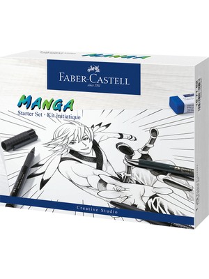 Faber-Castell Manga Starter Set,3 Adet Pitt Artist Kalem,TK-Fine Versatil Kalem (0.5 mm)ve Min,Silgi,Çizim Şablonu