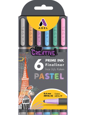 Adel Prime Ink 6'lı Pastel Fineliner İnce Uçlu Kalem Seti 0,4 mm Renkli Kalemler
